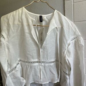 Divided White Cropped Peplum Blouse with Mandarin Collar New